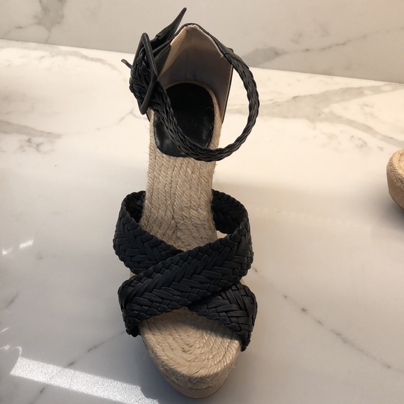 Hermes Black Leather Braided Espadrille Wedges - Picture 9 of 11
